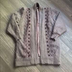 Lady Monica|Vintage 80% Angora Rabbit Hair Beaded Laced Oversized Cardigan SzM/L